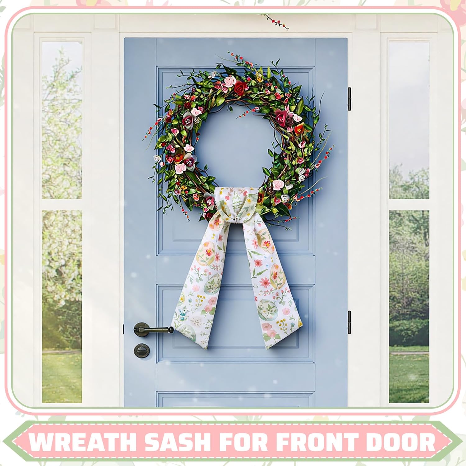 VitalCozy Easter Egg Floral Wreath Sash - Satin Ribbon for Monogrammed Decor | Indoor/Outdoor Use