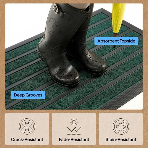 GORILLA GRIP Waterproof All-Season WeatherMAX Doormat - Natural Rubber, Stain & Fade Resistant, 29x17, Green Stripe