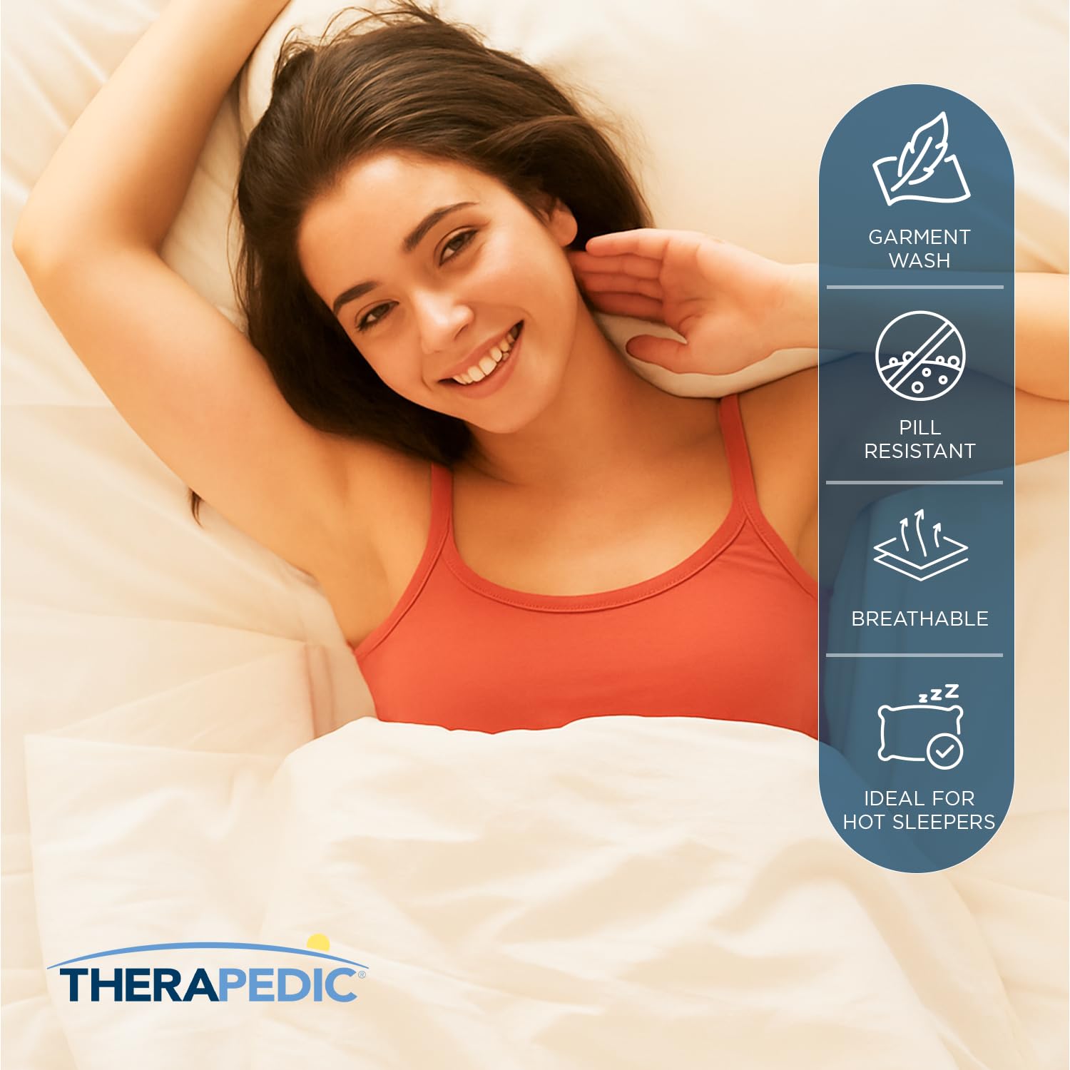 Therapedic 100% Egyptian Cotton Queen 6-Piece Sheet Set – Naturally Cooling & Breathable Sateen, Preshrunk Garment Wash, 16" Deep Pocket Fitted Sheet, Bonus Pillowcases, Soft & Durable - Fog