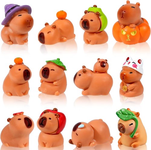 Exasinine Mini Capybara Figurines - 12pcs Resin Set for DIY Fairy Garden & Home Decor