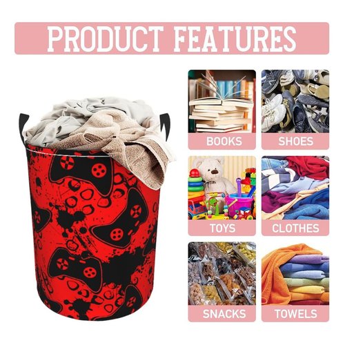 Gbuzozie Game Joysticks Red Background Round Laundry Hamper Storage Basket Toys Clothes Organizer Bin For Home Bathroom Bedroom Dorm Nursery, 38l