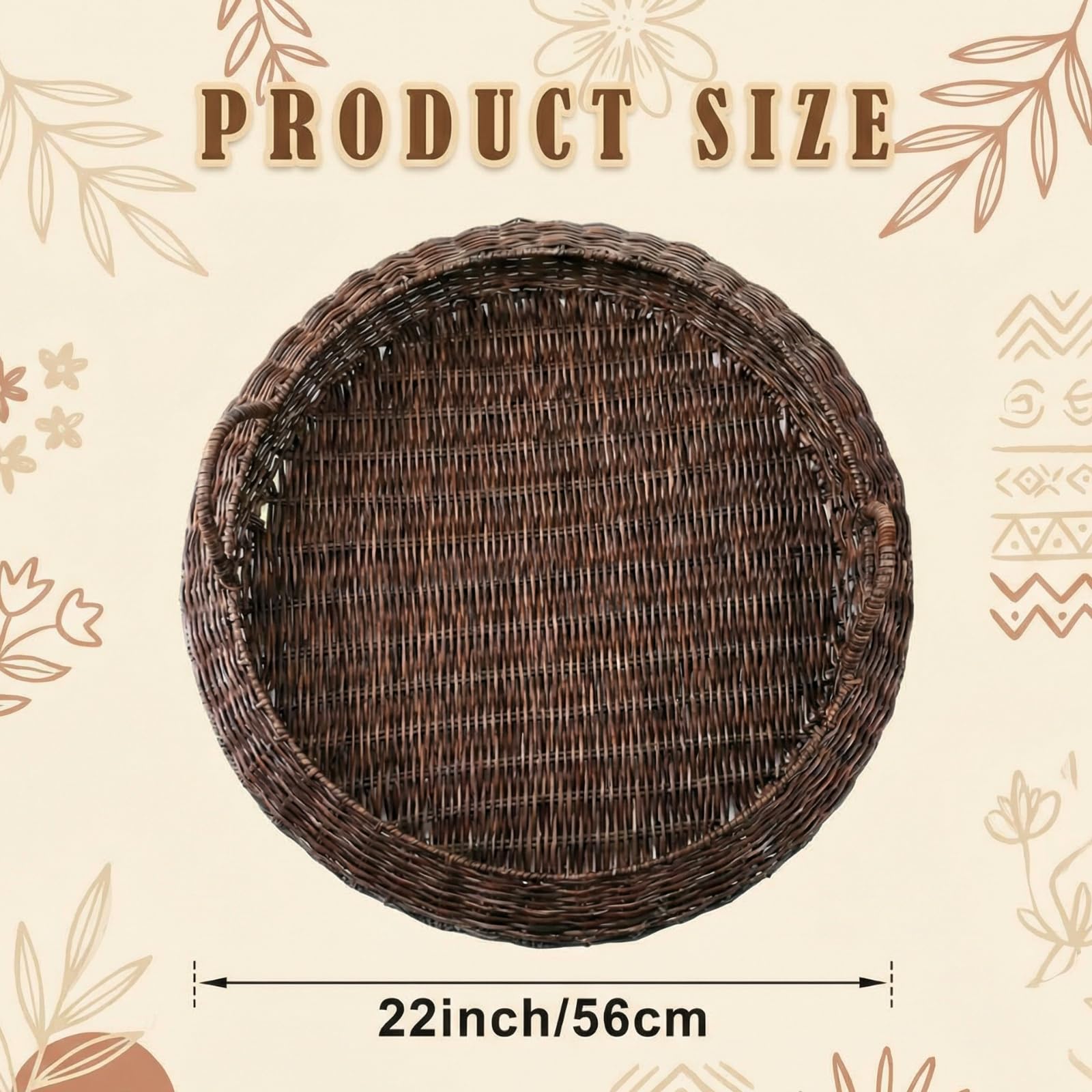 Reallnaive 22 Inch Oversized Round Woven Basket Artificial Rattan Effect Christmas Serving Tray Decorative Basket for Fruit, Bread, Multipurpose Kitchen Holder, Home Organization