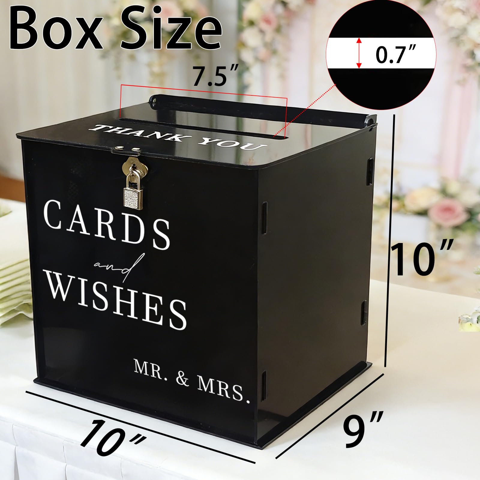 SOFARKKT Black Acrylic Card Box with Slot & Lock, DIY Large Wedding Card Boxes for Reception, Elegant Money Envelop Gift Cards Box for Party Wedding Birthday Baby Shower Graduation Table Decor