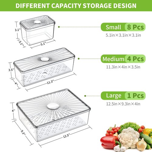 CANTAMI 13 Pack Fridge Organizers Bins and Storage, PBA Free Refrigerator Organizer with Lids, Stackable Food Storage Bins for Kitchen, Countertops, Cabinets, Fridge, Drinks, Fruits, Vegetable
