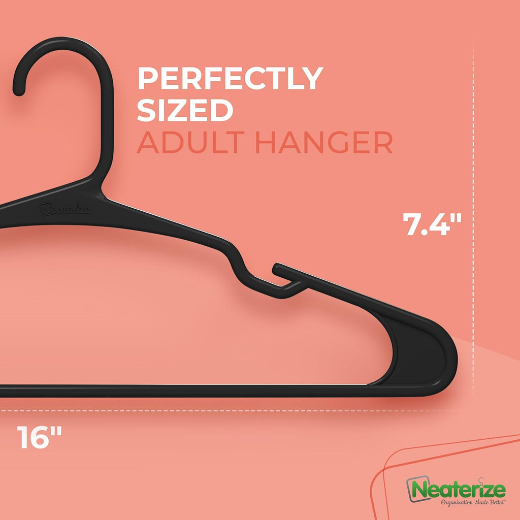 Neaterize Clothes Hangers - Space-Saving Plastic Hangers for Adults | 50-Pack in Black