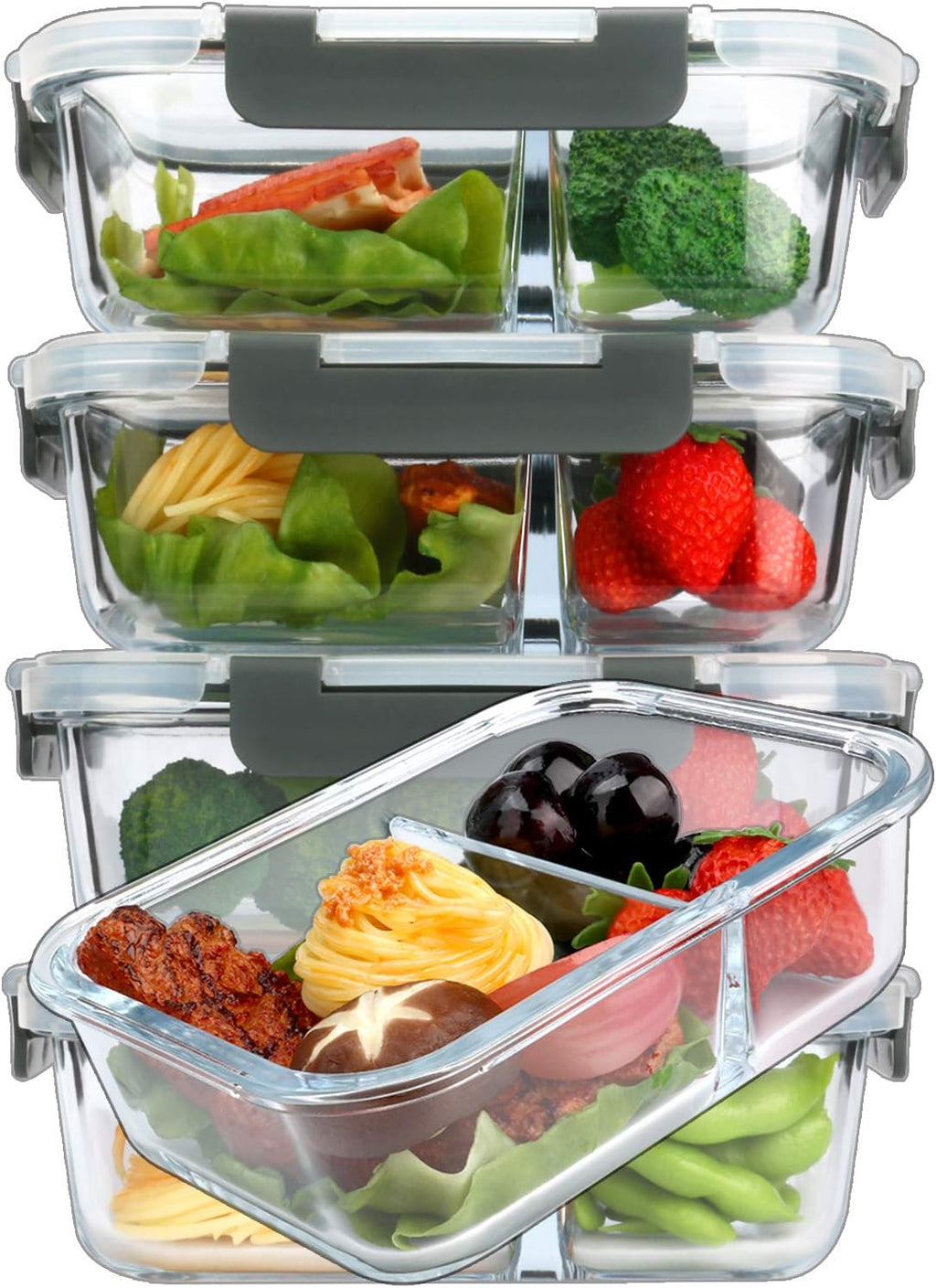 MCIRCO Glass Meal Prep Containers - 5-Pack 36 Oz with 2 Compartments & Snap Locking Lids | Microwave, Oven, Freezer Safe