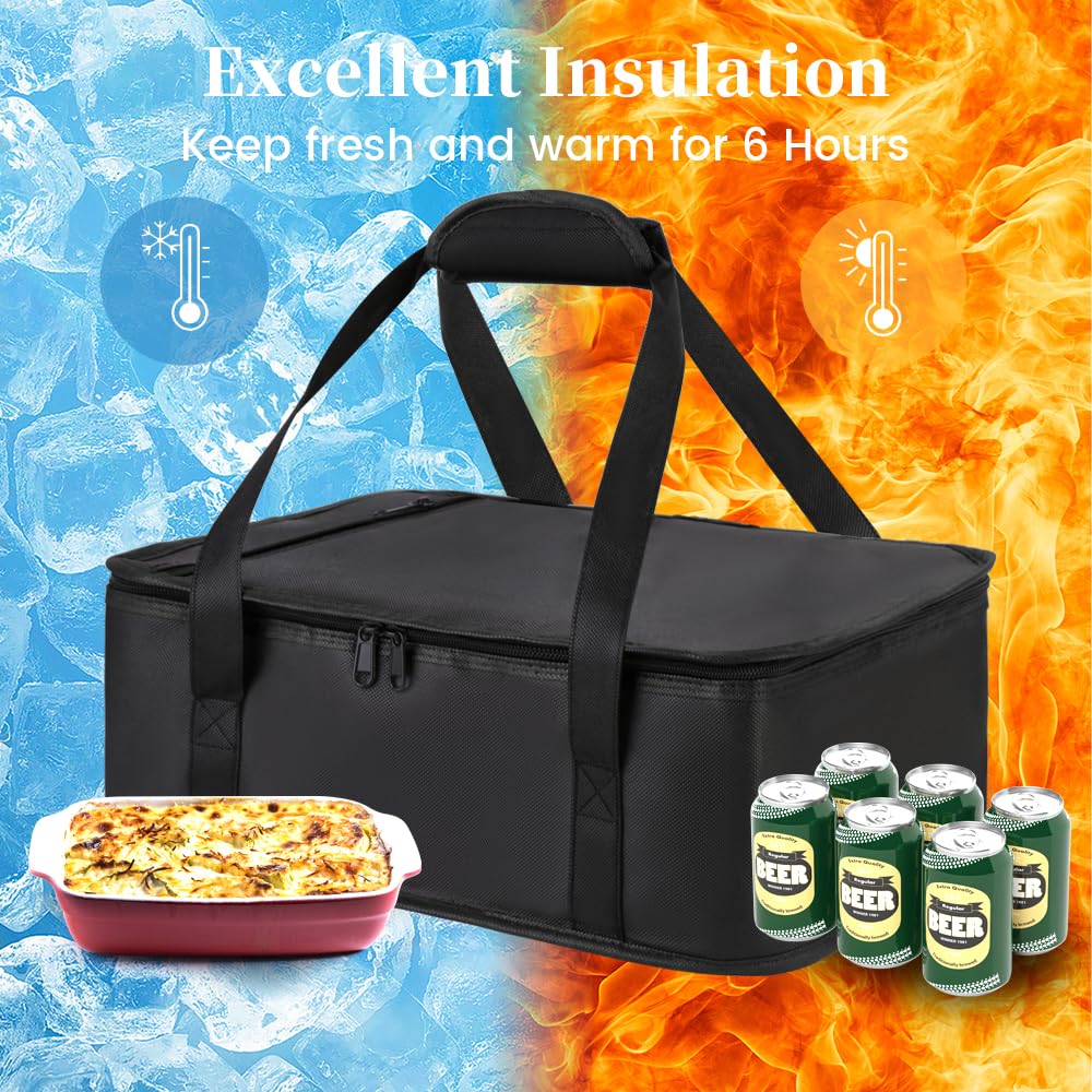 Bodaon Insulated Casserole Carrier Bag - Keeps Food Hot or Cold | Fits 9x13 & 11x15 Inch Dishes - Black