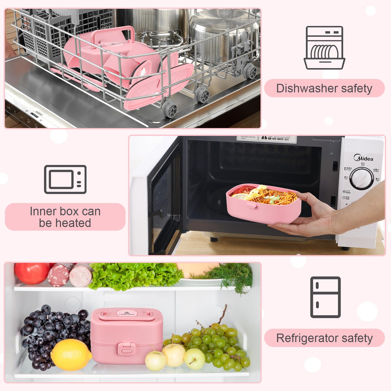 Bento Lunch Box for Kids with 8oz Soup Thermo,2 Leak-Proof Food Containers, a Lunch Bag, Kids Thermo Insulated Hot Food Jar for School, Travel-Pink