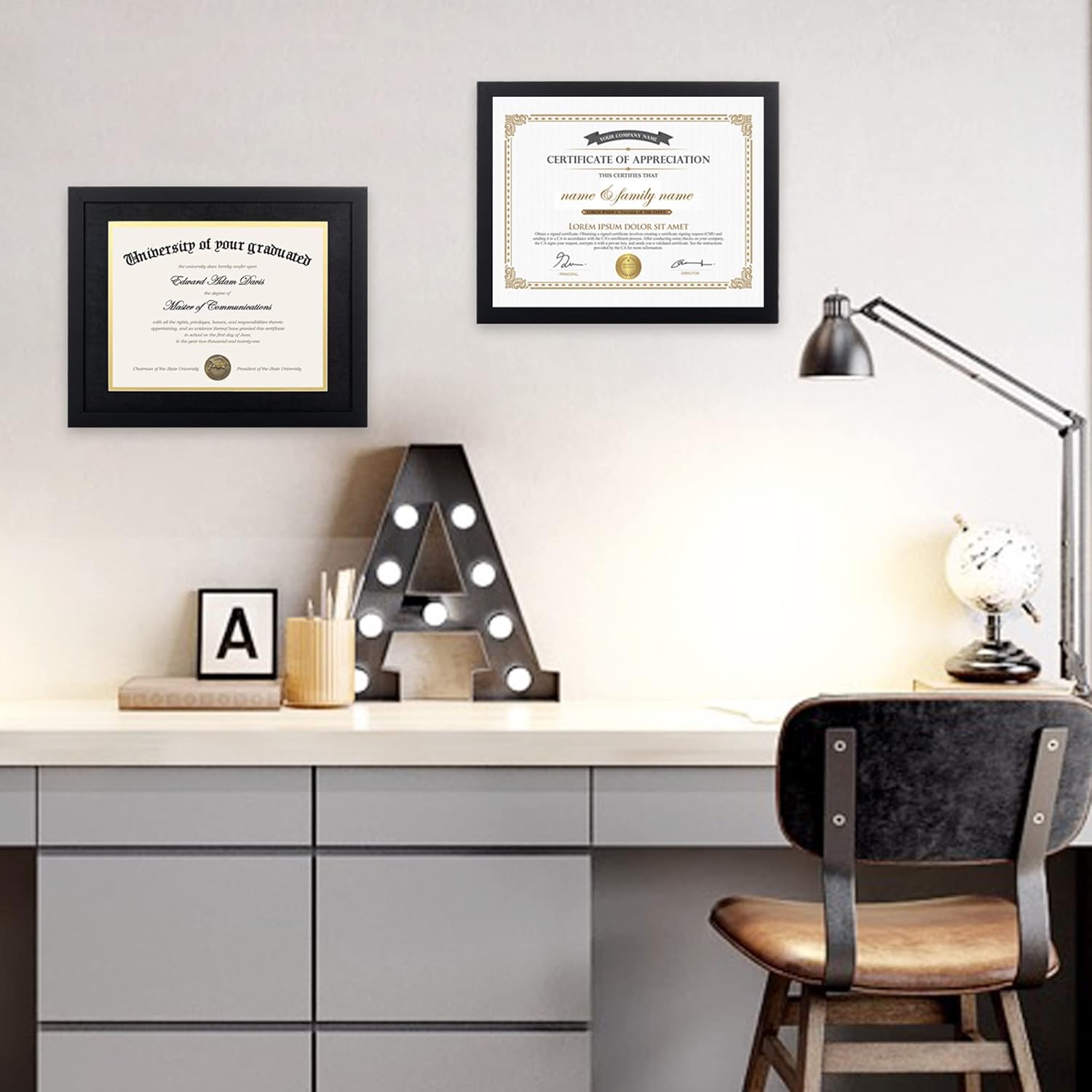 Upsimples 11x14 Diploma Frame - High Definition Glass with Black Double Mat for Wall/Tabletop Display