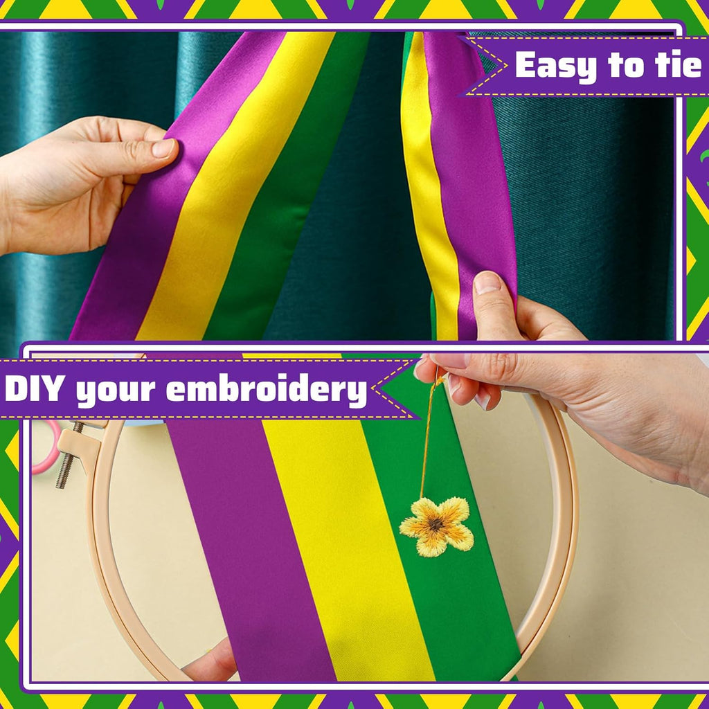VitalCozy Mardi Gras Wreath Sash - Satin Embroidery Monogram Ribbon for Indoor/Outdoor Decor