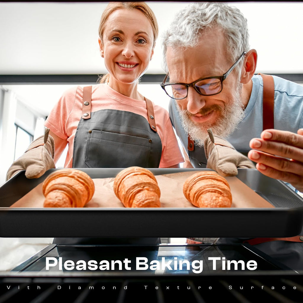 Skiennix 12-Piece Nonstick Bakeware Set - Stackable, Non-Toxic Baking Pans with Utensils & Rack | Black