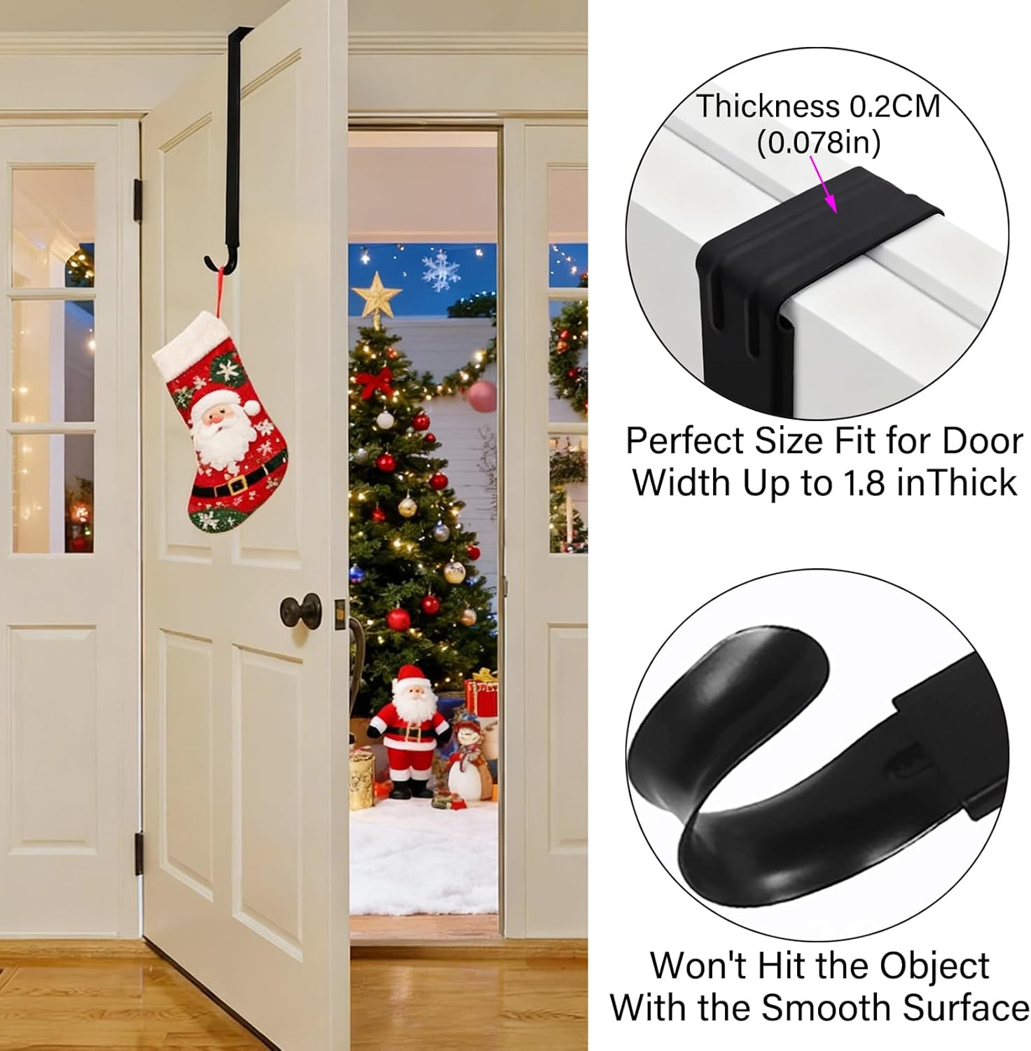 Skiennix Wreath Hanger - Adjustable 15" to 25" for Christmas & Fall Door Decorations | Black