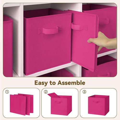 Granny Says 11-Inch Cube Storage Bins - Versatile Fabric Organizers for Kids' Rooms | Rose Red, 6-Pack