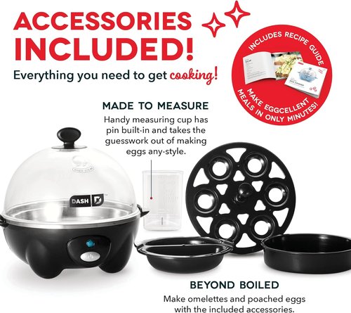 Dash Rapid Egg Cooker | 7-Egg Capacity Boiler, Poacher & Steamer - Dishwasher Safe, Includes Recipe Guide - Black
