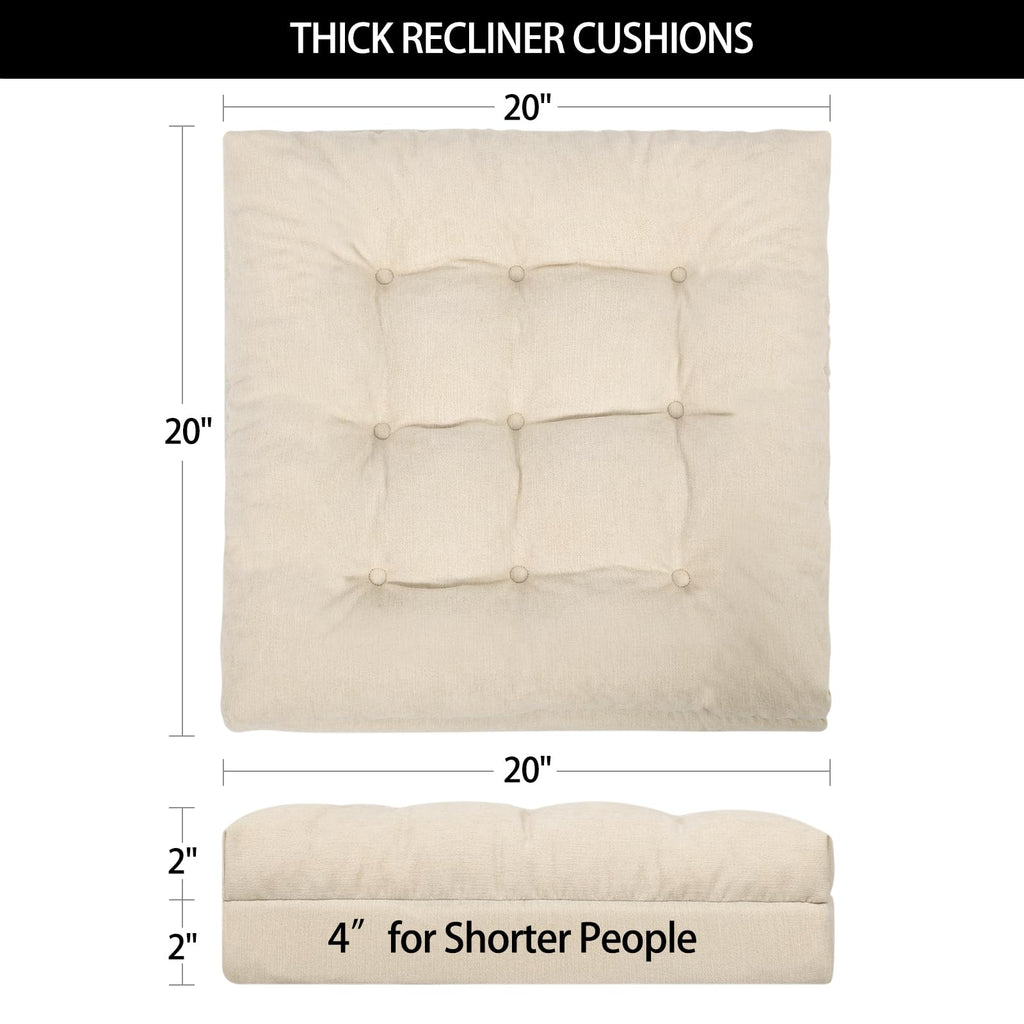 HAVARGO Recliner Cushions for Elderly, 20x20x4 Inch Thick Chair Cushion for Shorter Users Patent Design Soft Tufted Dual Layer Booster Seat Cushions for Seniors Recliner Risers Beige 1P