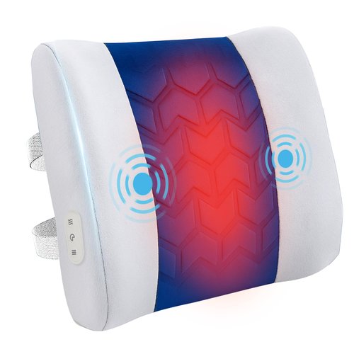 CILI Lumbar Support Pillow for Office Chair, Heated Back Support with Vibration, Back Massager for Chair, Rest Cushion Pillow for Desk Chair Sofa, Gifts for Mom Dad Women Men(Blue)