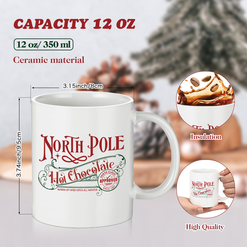 Yaomiao 16 Pcs North Pole Mug Hot Chocolate Mug Christmas Coffee Cup Christmas Gifts Santa Xmas Ceramic Cups with Handle for Women Men Team Employee Teacher Nurse