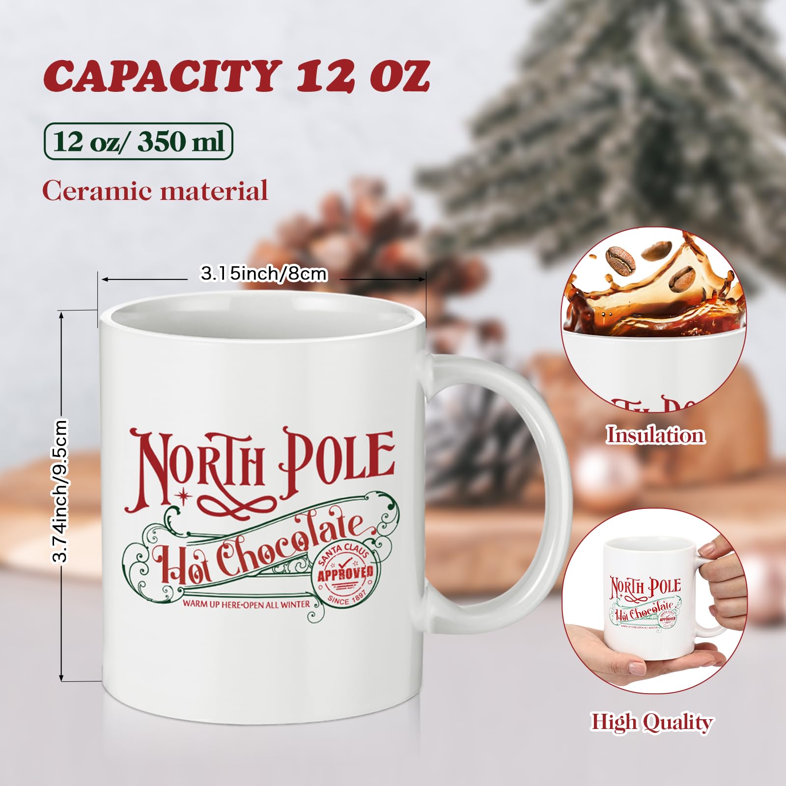 Yaomiao 16 Pcs North Pole Mug Hot Chocolate Mug Christmas Coffee Cup Christmas Gifts Santa Xmas Ceramic Cups with Handle for Women Men Team Employee Teacher Nurse