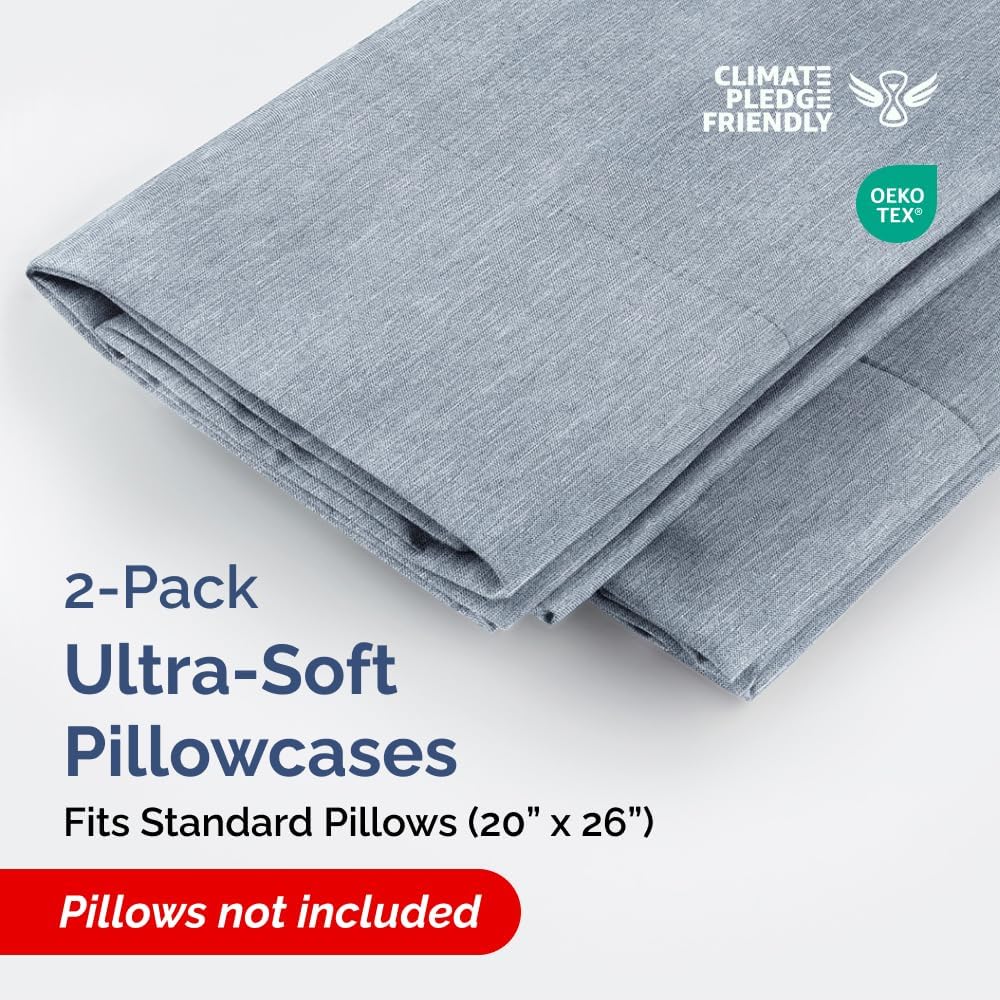 Standard Pillow Cases Set of 2 | Ultra-Soft Hotel Quality, Wrinkle-Free & Stain Resistant - Heathered Blue