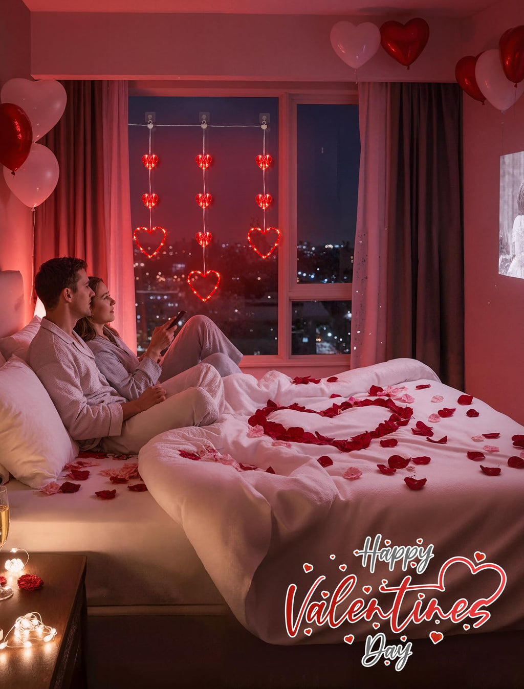 MYGOTO Valentines Day Window Lights, 65 LED 10 Red Heart Lights USB/Battery Operated, Timer Memory with 8 Modes Hanging Valentines Decorations Light for Valentine's Day Anniversary Wedding Decor