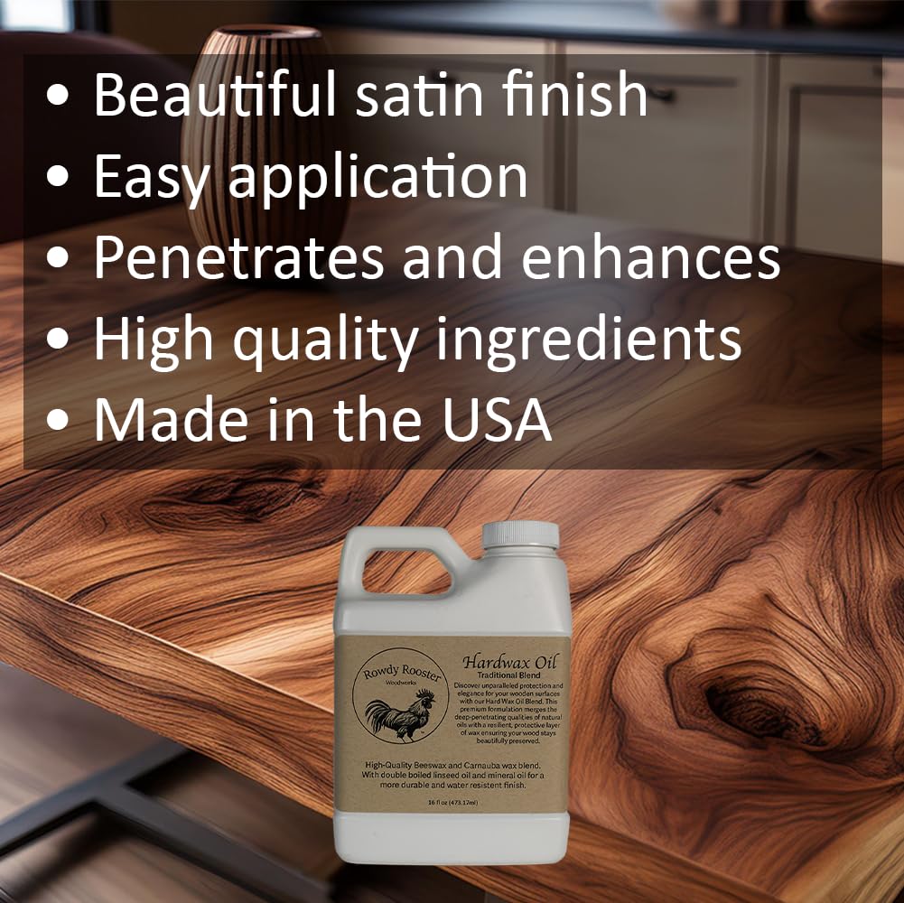 Traditional Hard Wax Oil - Durable Satin Finish with Mineral Oil, Hard Wax, and Linseed Oil for a Beautiful protective Wood Finish. Ideal for bare wood, furniture and more.-USA Made (16 fl.oz)