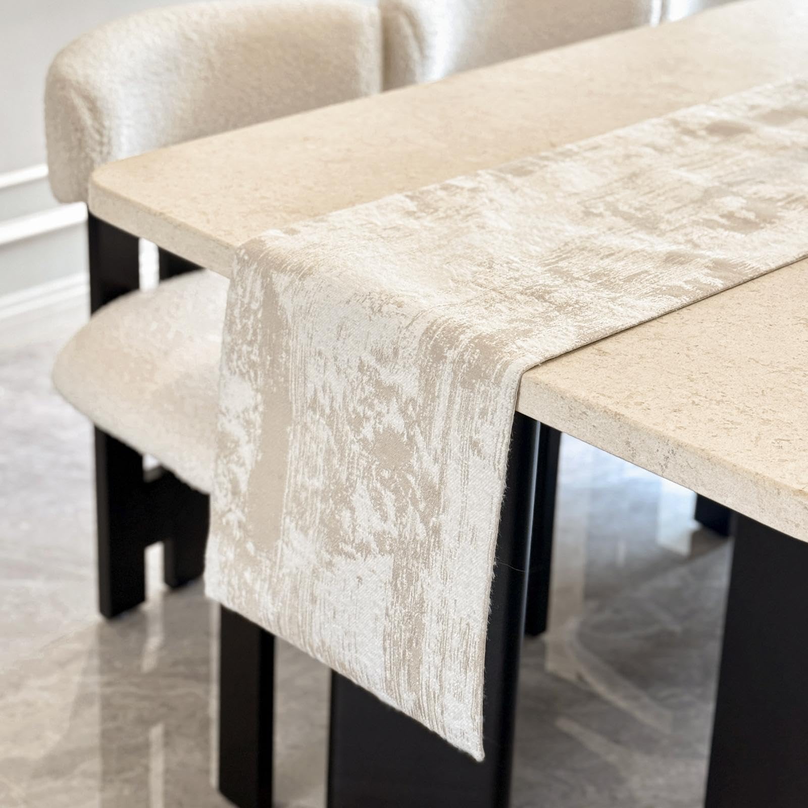 ZIWUROAD Beige Table Runner, Cotton Polyester Kitchen Dining Table Decoration for Fall Home Decor 12x90 Inch