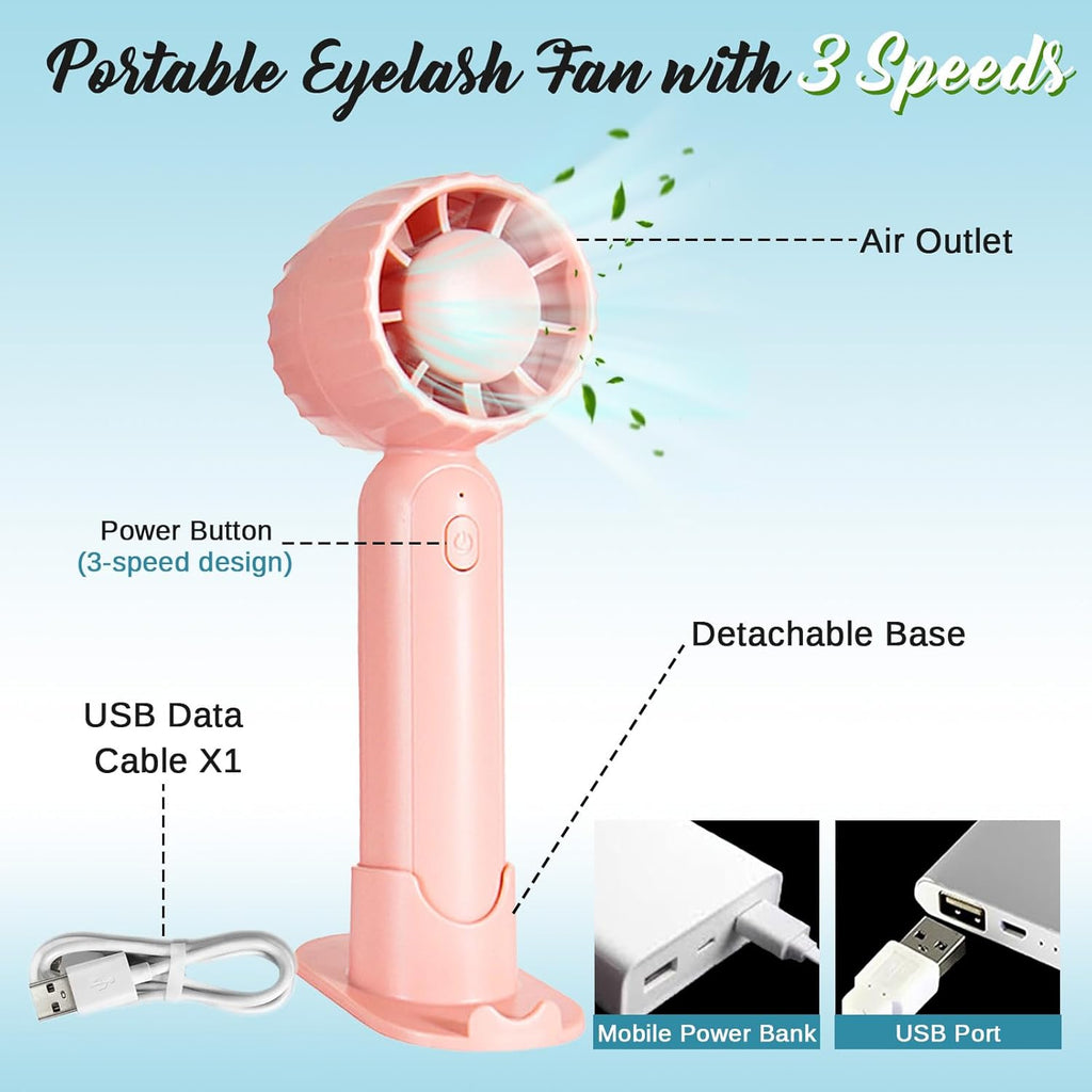 Skiennix Eyelash Extension Cleanser - Gentle Lash Mousse Shampoo & USB Rechargeable Handheld Fan