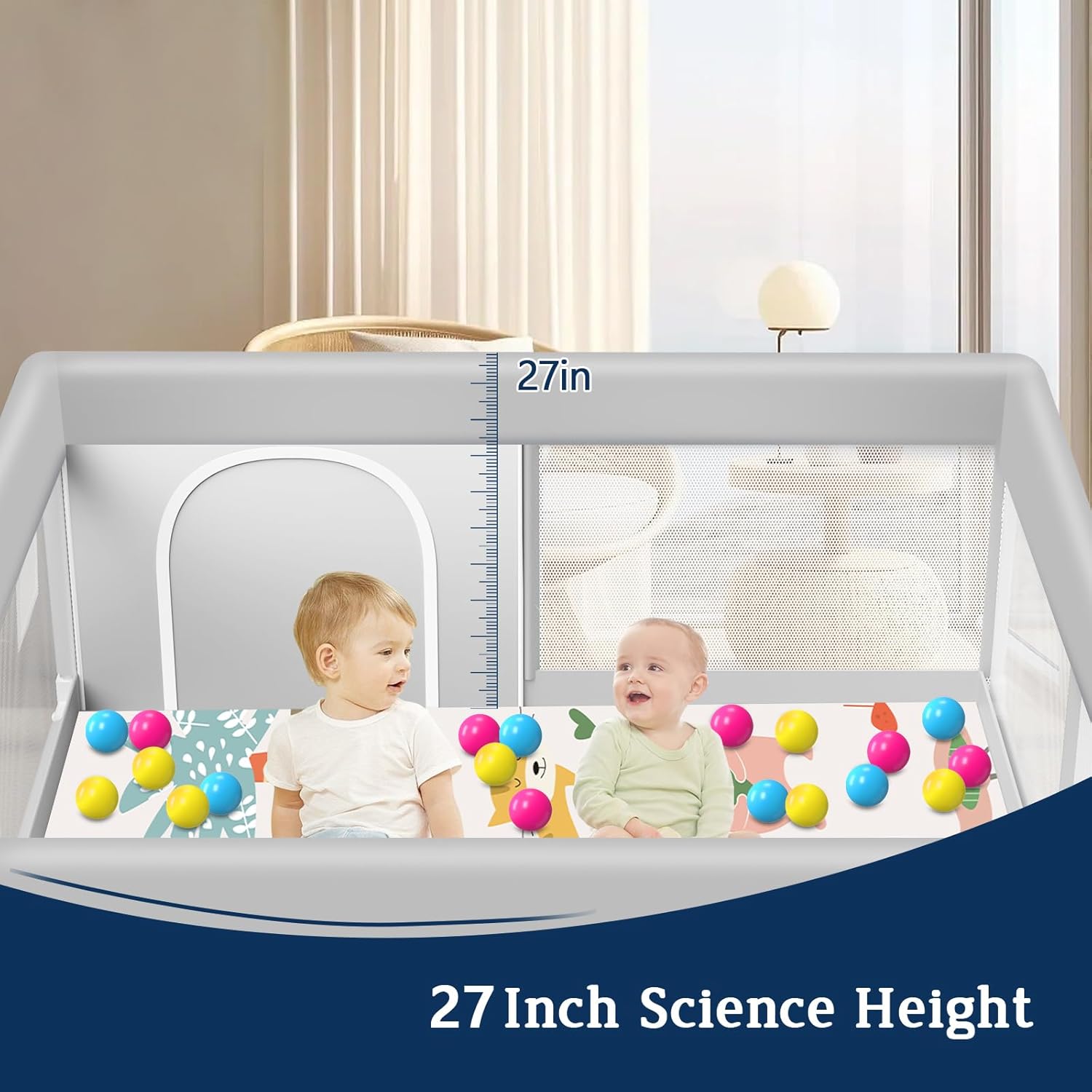 Skiennix Baby Playpen - 50x50 Inch Waterproof Mat for Safe Indoor Play | Toddler Activity Center