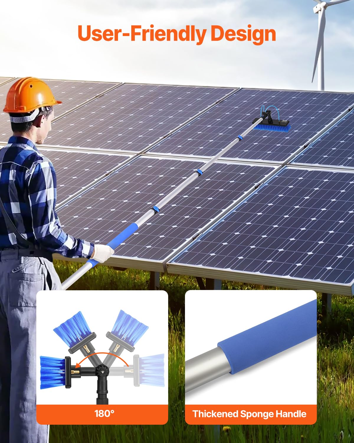 VEVOR Water Fed Pole Kit, 24FT Solar Panel Cleaning Pole with Extendable Handle, 180° Rotatable Brush Head & 65.6FT Hose, Household & Outdoor Window Cleaner Tool for Caravan Solar Panel Deck