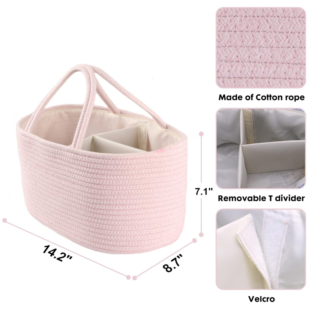 Skiennix Baby Diaper Caddy Organizer - Portable Nursery Storage Tote for Baby Shower Gifts | Pink