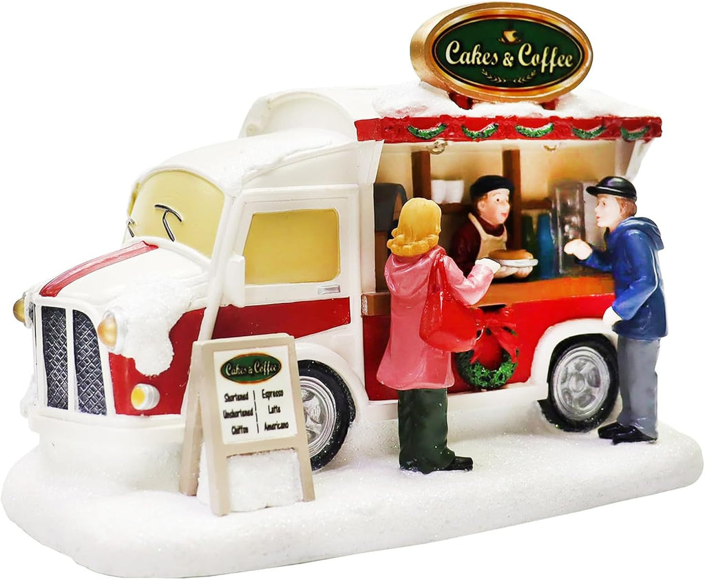 Moments In Time Christmas Village Lighted LED Food Truck Scene - Hand-Painted Holiday Décor
