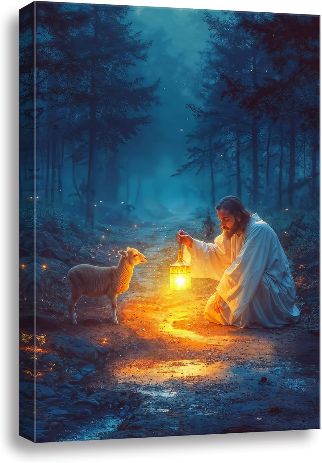 Ploceiny Christian Wall Art | Jesus Running After Lost Lamb Canvas Print | 16" x 24" Home Decor