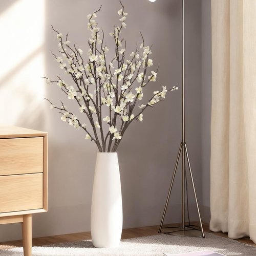 Cherica 4 Pcs Cherry Blossom Branches 39 Inch White Fake Flowers Spring Decorations for Home Decor, Artificial Flowers Long Stem Branches for Vase Wedding Office Party Table Decor Centerpieces