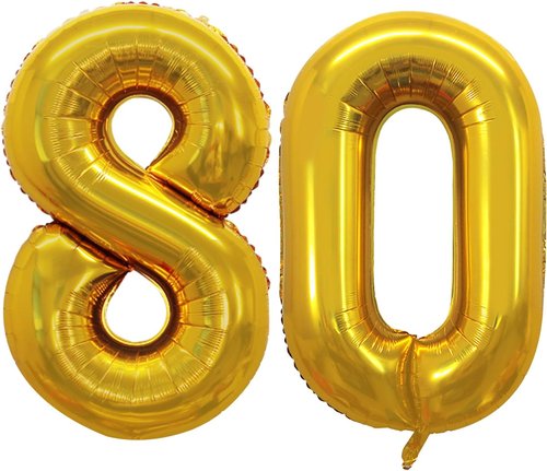 GOER 80th Birthday Balloons - 42 Inch Jumbo Gold Foil Helium Decorations for 80th Anniversary