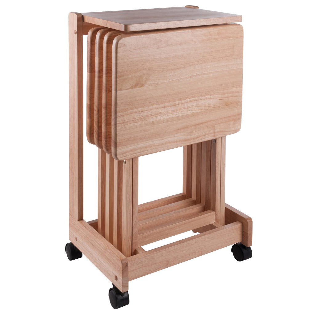 Winsome Brienda Snack Table Set with Mobile Serving Cart, for Living Room, Patio, 32", Natural, Set of 4 Tables