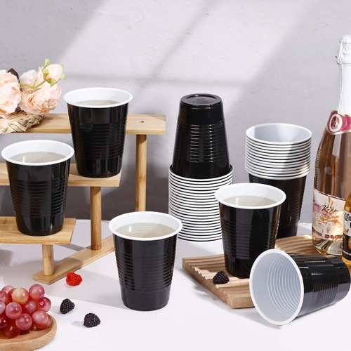 Dualshine 12 oz Heavy-Duty Black Plastic Cups - 100 Pack Disposable Party Drinkware for Events