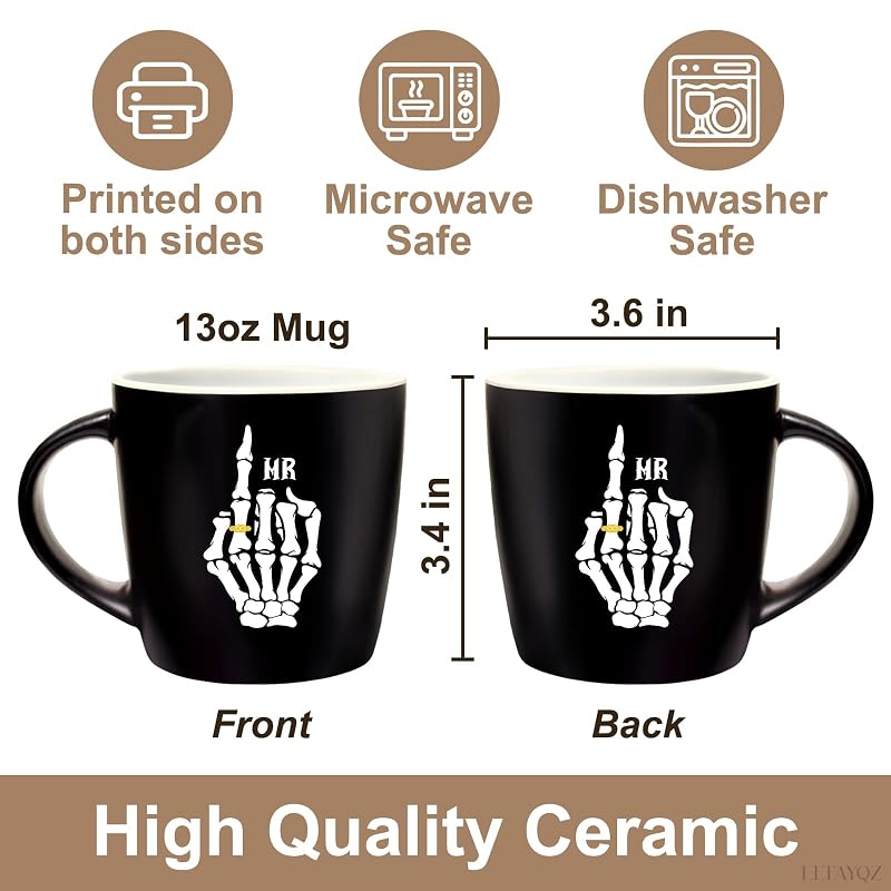 Mr & Mrs Skeleton Hand Coffee Mugs Set of 2 – 11oz Couples Wedding Gift