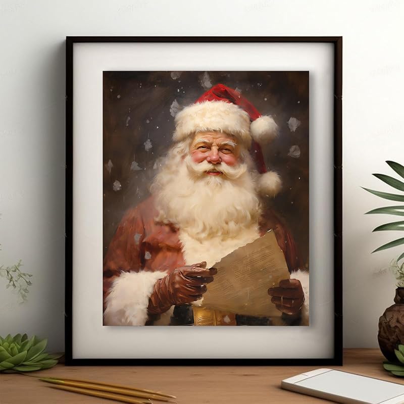 Santa Reading Book Vintage Christmas Wall Art 8x10in - Unframed Canvas Poster, Variation: Santa Claus+10"L x 8"W