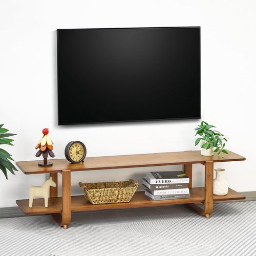 Mordchil HF Bamboo TV Stand for TVs up to 65", Media TV Console Table with Storage, Accent Entertainment Center with Shelf, Modern TV Stand for Living Room, Bedroom, 55"(L), Walnut