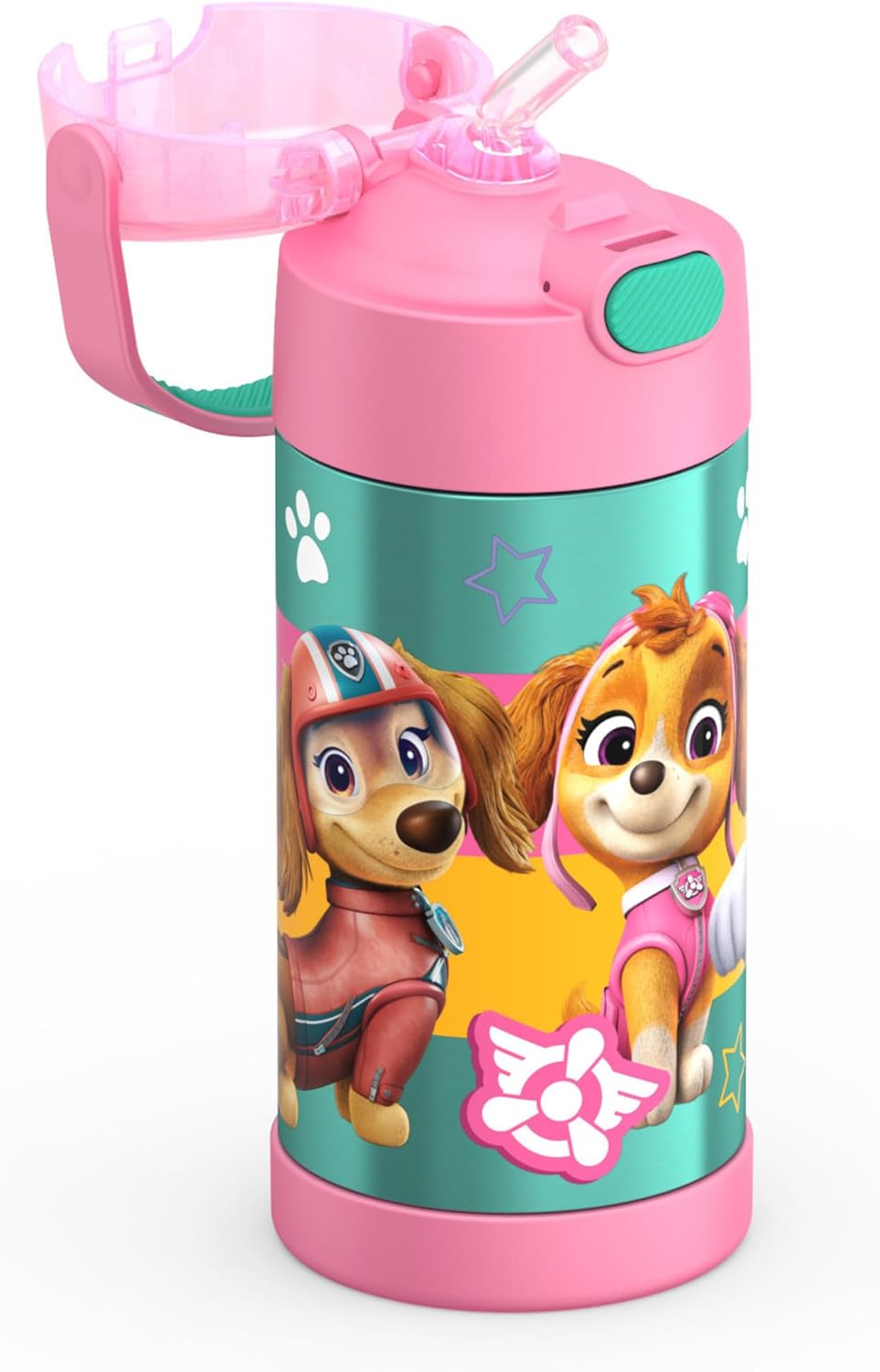 THERMOS FUNTAINER Water Bottle - 12 Ounce Kids Stainless Steel Insulated Bottle with Straw | Paw Patrol Design