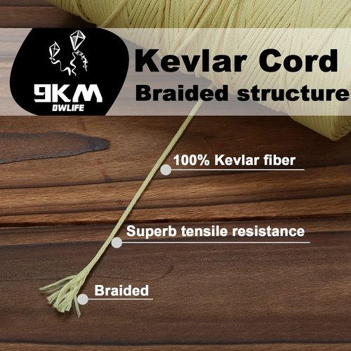 9KM DWLIFE Kevlar Kite String, 1500lb 300Ft, Braided Kevlar Line, Low Stretch, High Strength, Heavy Duty, Fishing Assist Cord, Camping, Hiking, Outdoor Survival Rope