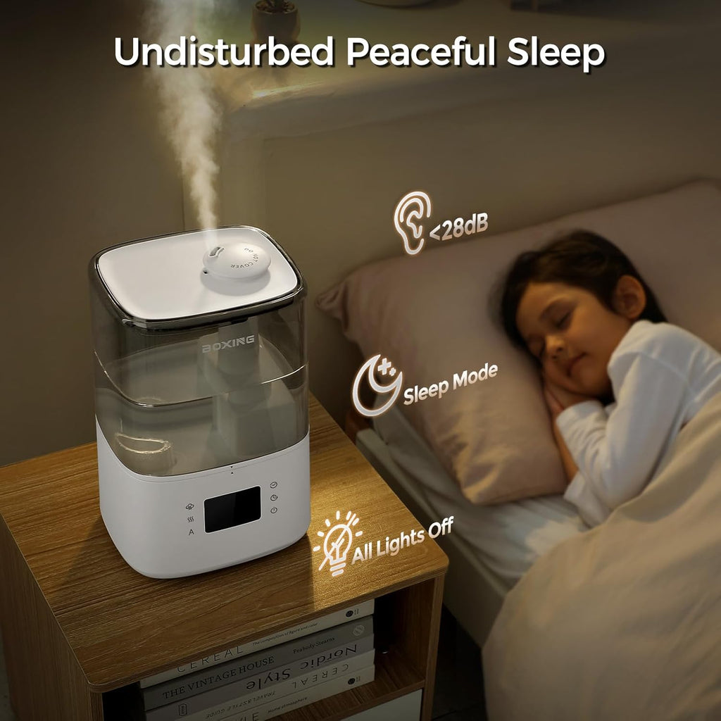 BOXING Ultrasonic Humidifier - 4.5L Warm & Cool Mist Essential Oil Diffuser with Remote | Quiet Sleep Mode, Auto Shut-Off, 45H Runtime