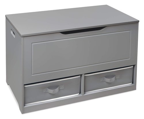 Badger Basket Toy Box and Storage Bench - Chest and Seat Combo with 2 Reversible Baskets, Safety Hinge Lid - Kids Toy Organizer for Playroom or Bedroom - Gray