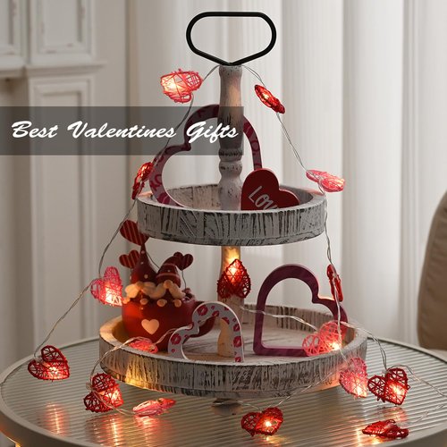 [Timer] Valentines Day Garland Lights Red Pink Heart Light 10FT 20LED 3D Hollowed Rattan Heart String Light Battery Operated, Valentines Day Lights Romantic Valentine Decoration Bedroom Party