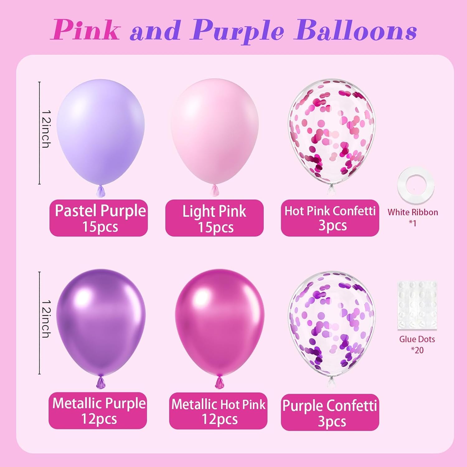 Skiennix 61-Piece Balloon Set - Pink & Purple Confetti Balloons for Bridal & Birthday Parties