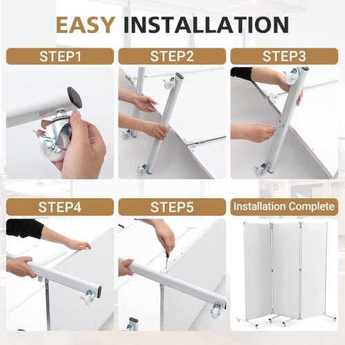 AmazingSpark Mobile Magnetic Whiteboard - 3-Section Portable Dry Erase Room Divider, 72" H x 24" W