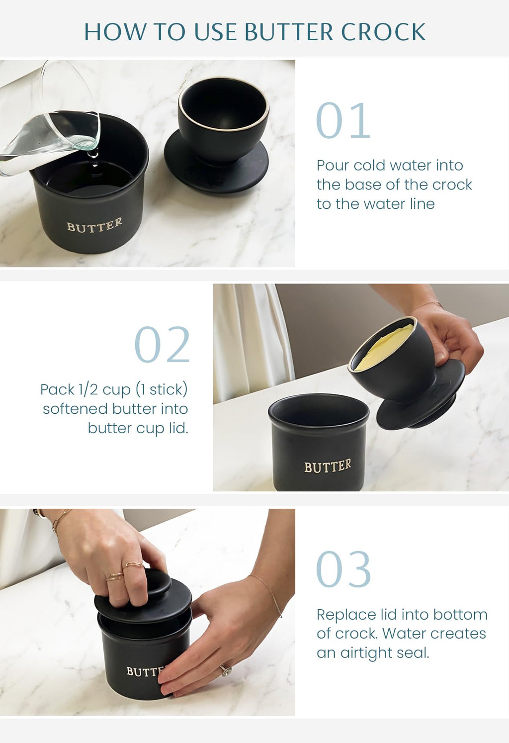 Kook Butter Keeper Dish, French Ceramic Crock with Lid, Embossed Container, For Soft Butter, (Meadow)
