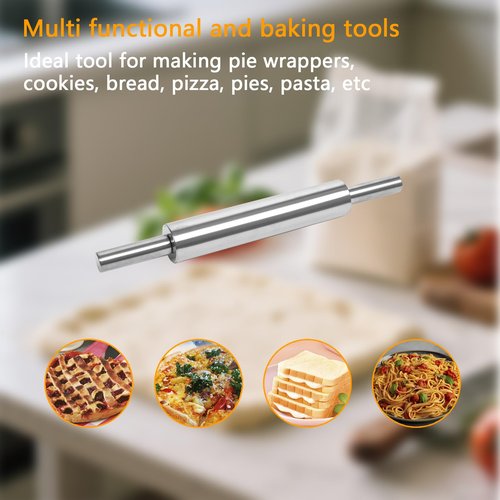 REDANT 17-Inch 18/8 Stainless Steel Rolling Pin - Metal Dough Roller for Baking, Pizza, Chapati & Cookies - Non-Slip Handles, Dishwasher Safe