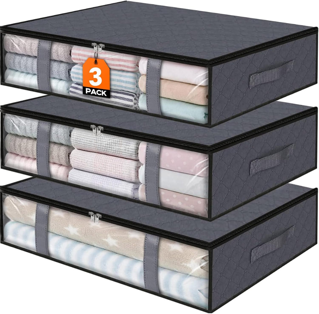 StorageRight Under Bed Storage Bags - 3 Pack 40L Large Organizers with Clear Window for Bedding & Clothes