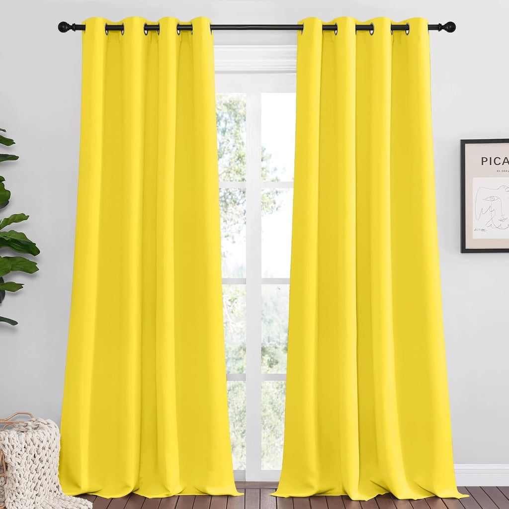 NICETOWN Bright Yellow Curtains - 90" Long Sound Reducing Panels for Modern Office & Dining Room | 55" Wide, 2 Pieces